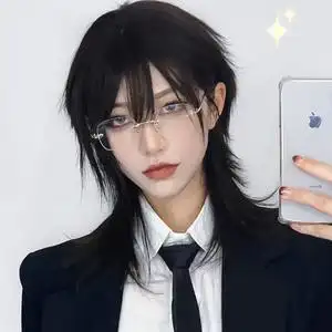 鲻鱼头假发男女通用短发韩版潮流半扎武士头自然蓬松狼尾全头套式