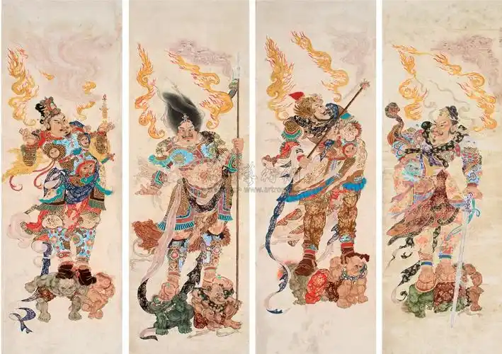 0447四大金刚神像立轴设色纸本