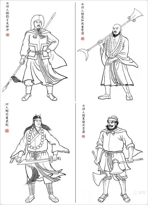 画了三国人物,又开始画水浒人物画.