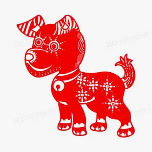 一组卡通剪纸风十二生肖套图之剪纸狗免抠元素