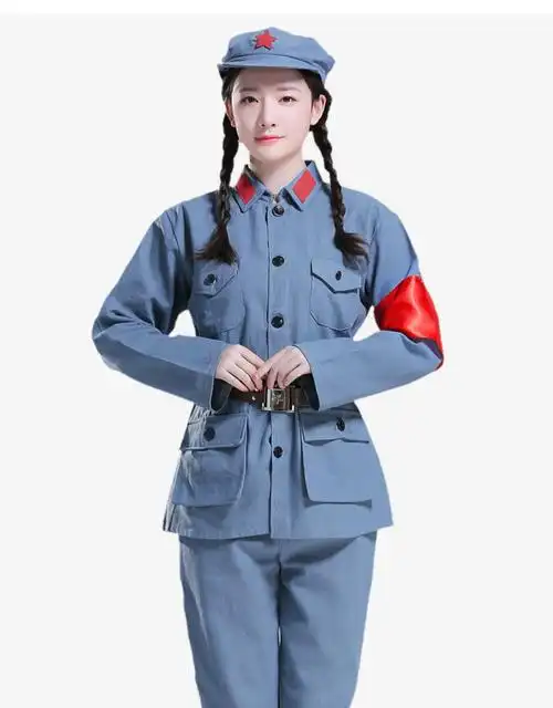 儿童红军演出服八路军军服抗战新四军套装棉麻小红军衣服红军服女