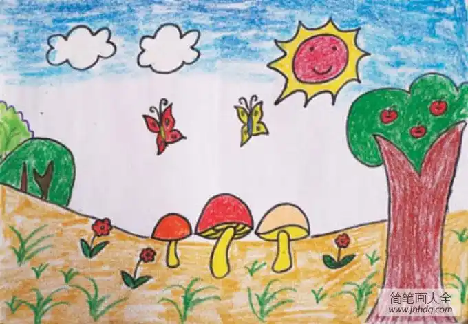 五彩冰纷的大自然_油棒画-画画图片大全