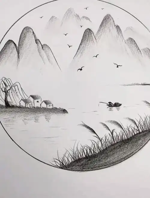 一支炭笔画简单的风景 零基础学画画 想画就画 铅笔画