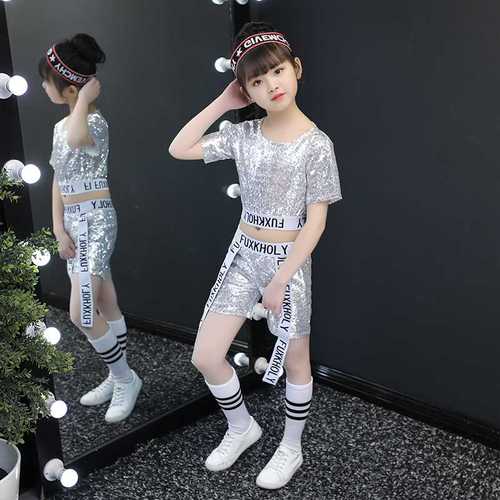 高档六一儿童爵士舞演出服男女童嘻哈亮片啦啦队跳舞幼儿舞蹈表演