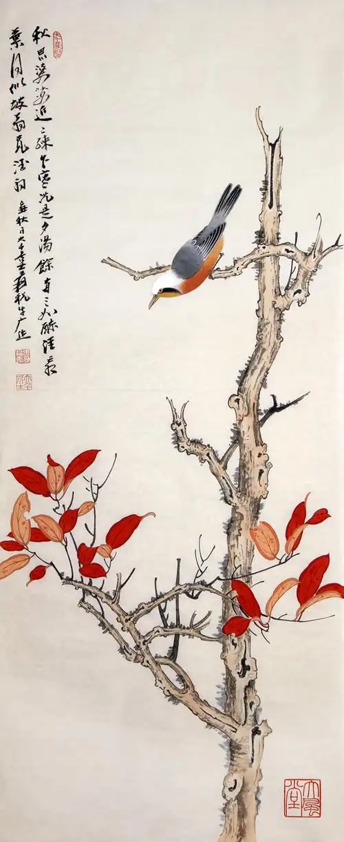 张大千工笔花鸟画《花鸟》