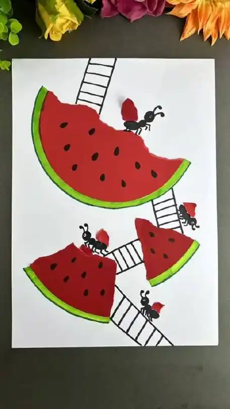 创意撕纸画,蚂蚁搬西瓜#亲子手工 #秒懂创意的微博视频