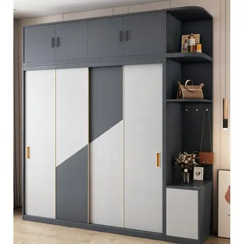 艺可恩推拉门衣柜现代简约实木组装家用卧室柜子出租房经济型儿童大