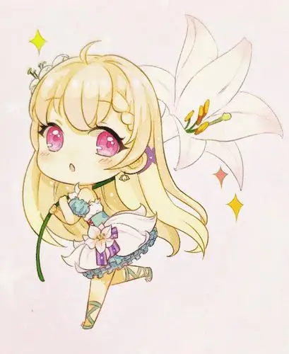 彩铅画涂色女孩和百合花q版