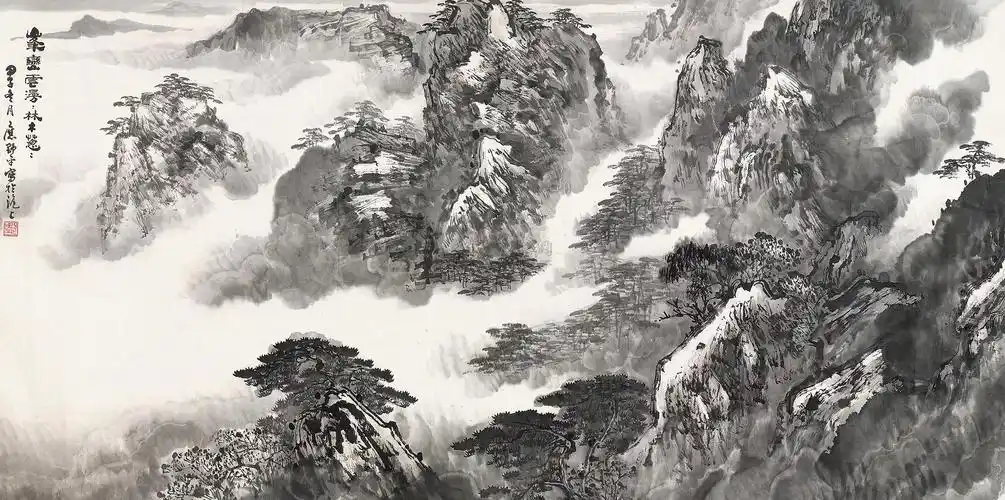 06631984年作山水横幅镜片水墨纸本