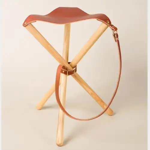 可折叠皮革沙滩折叠凳子 木棍户外露营小马扎椅子 钓鱼便携椅凳子