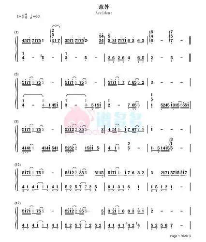 叶炫清,陈雪燃《意外》钢琴双手简谱1