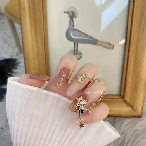 美甲网红链条星星晕染钻石穿戴成品贴长款新娘美甲工具