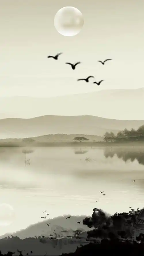 中国风水墨山水画psd分层h5背景