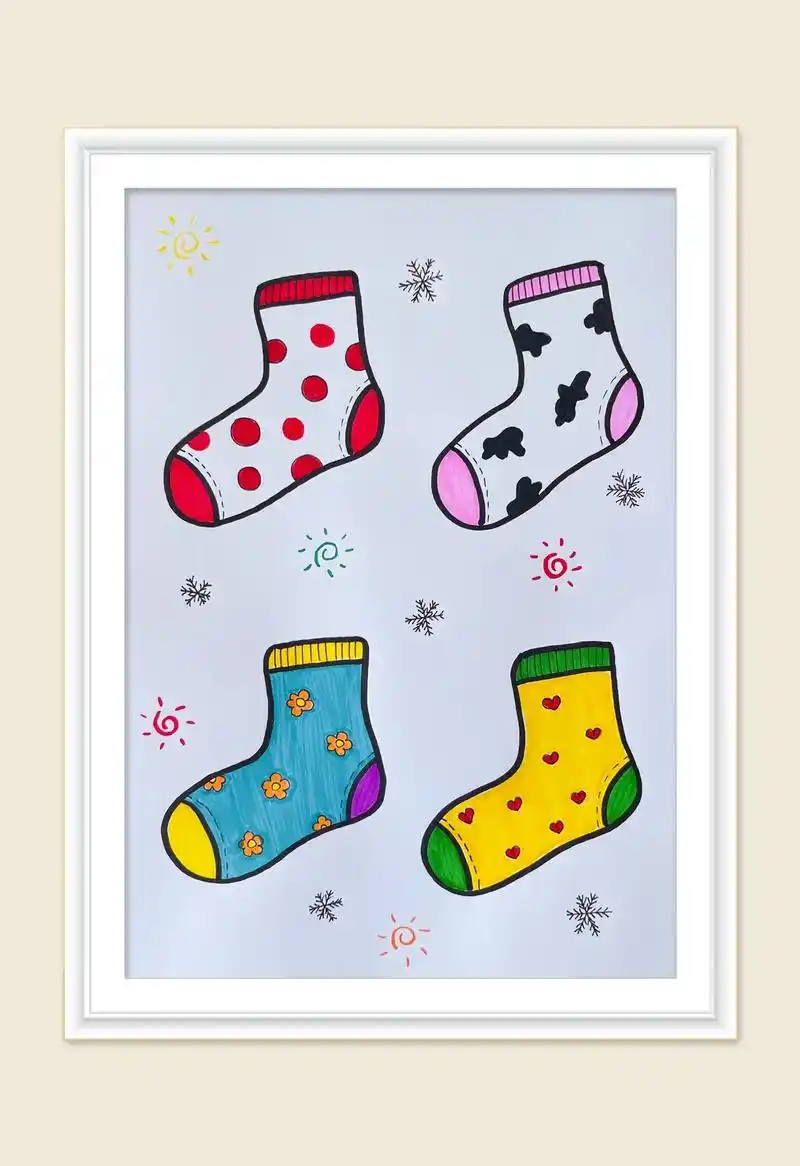 袜子简笔画.冬天到了天冷了,带着孩子来画袜子吧,暖暖的袜子可 - 抖音