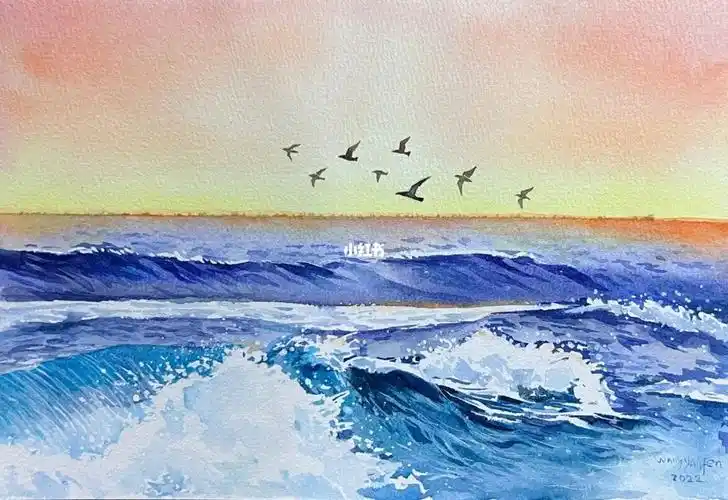 笔记灵感  #水彩  #大海  #寻找小红书绘画大神