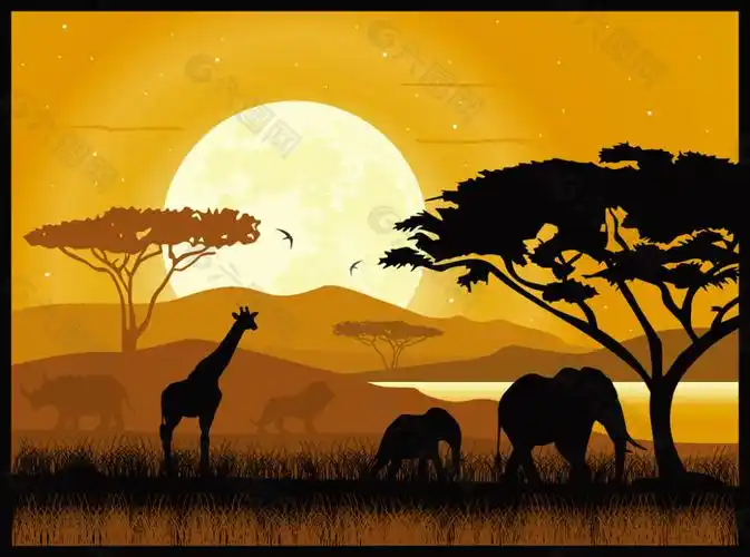 非洲草原动物剪影