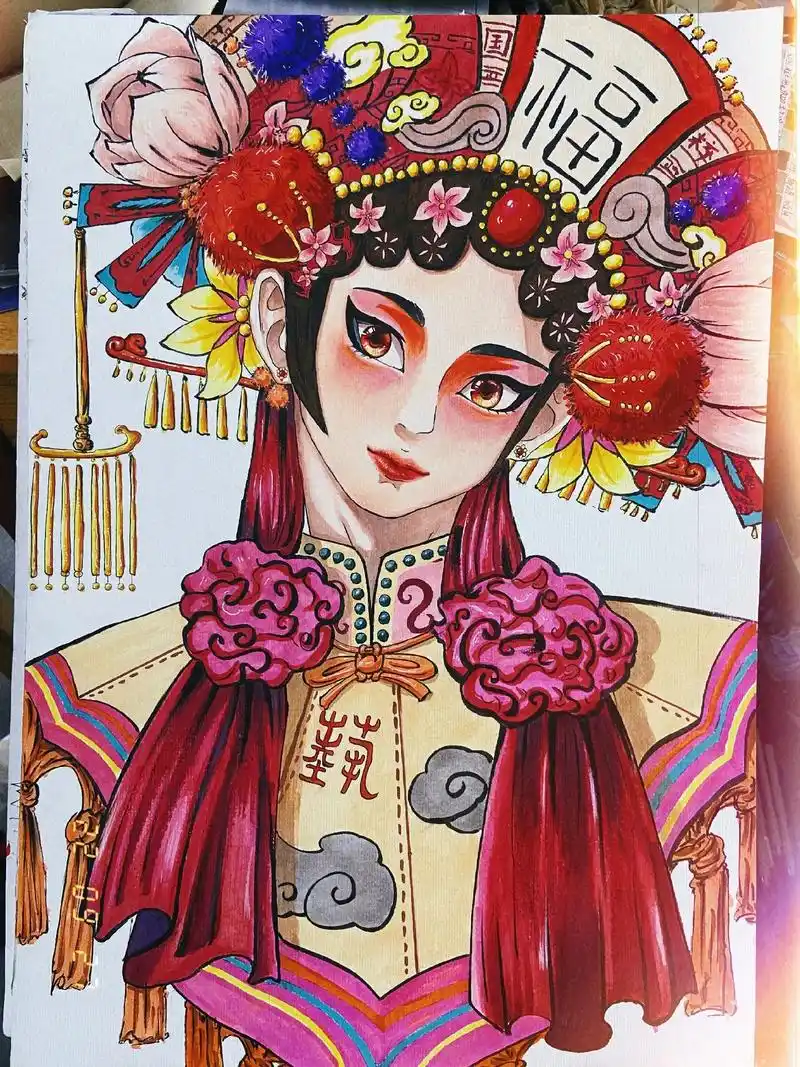 京剧花旦手绘.简单画一个,4开#手绘 #马克笔手绘 #京剧 - 抖音