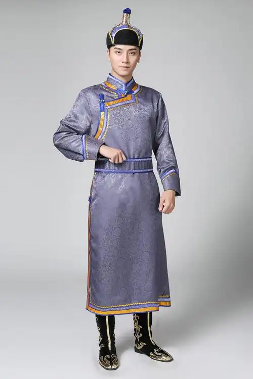 蒙古族服装男秋季男士蒙古袍日常生活装成人长款民族演出舞蹈服提花
