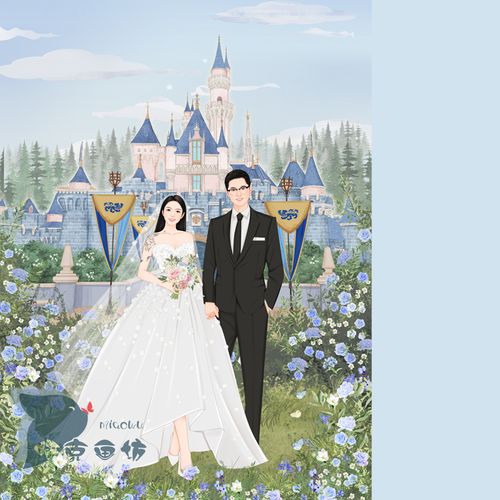 婚纱照手绘头像写实唯美漫画人物卡通婚礼请帖卡通