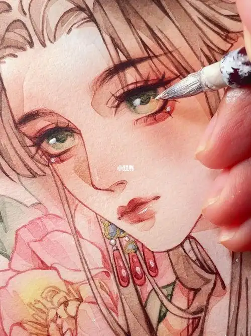 插画   #水彩   #手绘   #原创   #古风水彩美人   #芍药