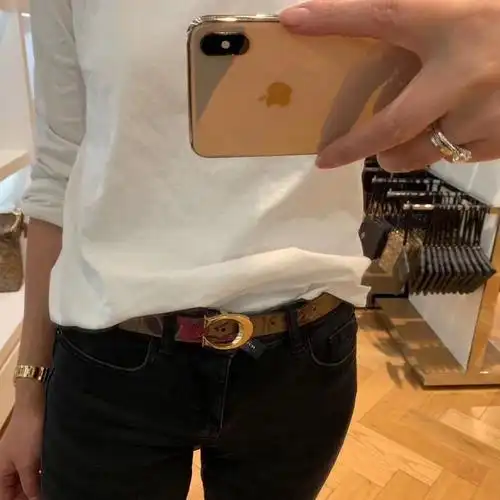 代购coach蔻驰皮带女士新款马车标真皮腰带窄版双面c扣礼盒装马车标