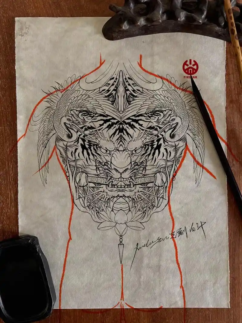 龙生九子之一睚眦纹身手稿设计.睚眦的本意是怒目而视,所谓"一 - 抖音