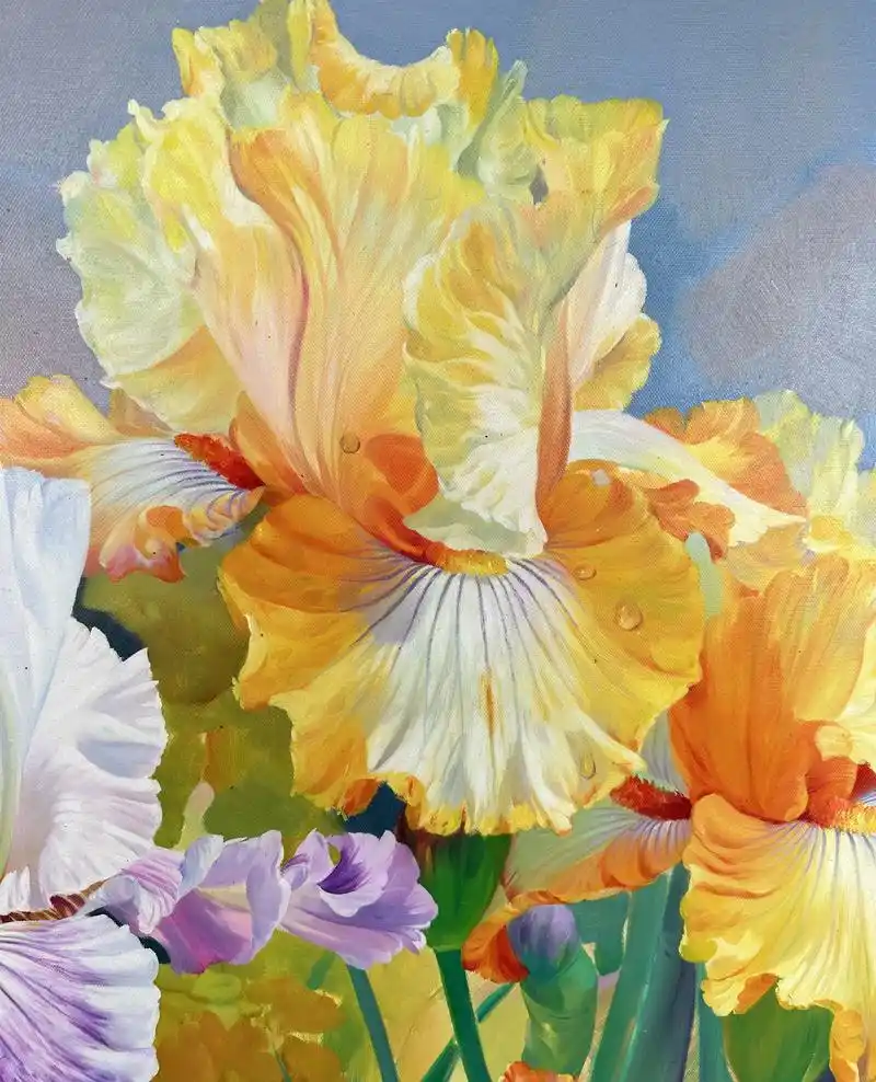 手绘油画鸢尾花 - 抖音