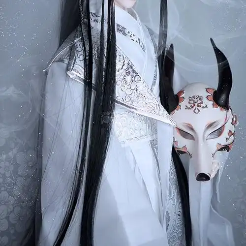 包邮 bjd/sd大叔娃娃古装衣服td狐狸叔白色古风刺绣长衫汉服 鞋子假发