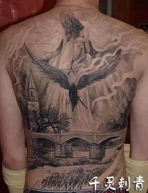 满背天使纹身手稿图案