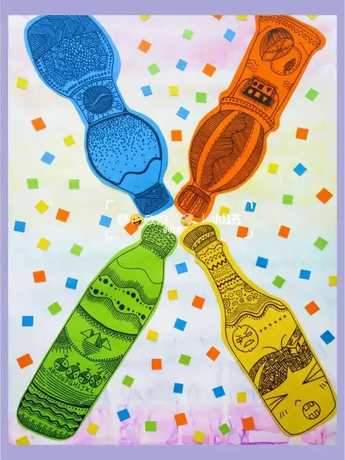 04饮料瓶线描画剪贴画创意美术范画