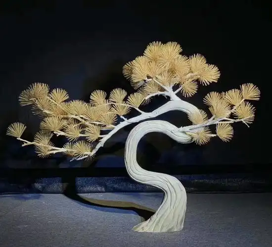 大型仿真雪松马尾松商场装饰高端松树摆新中式造景松树实木雕刻树 s型