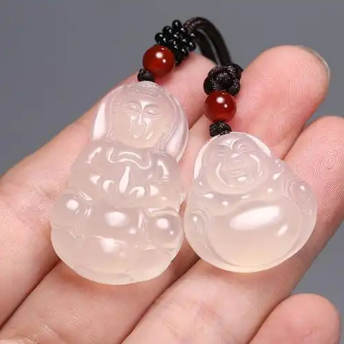 天然玛瑙观音笑佛吊坠玉石项链男女款玉坠挂件观音吊坠
