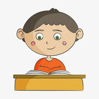 趴在桌上看书的卡通男孩
