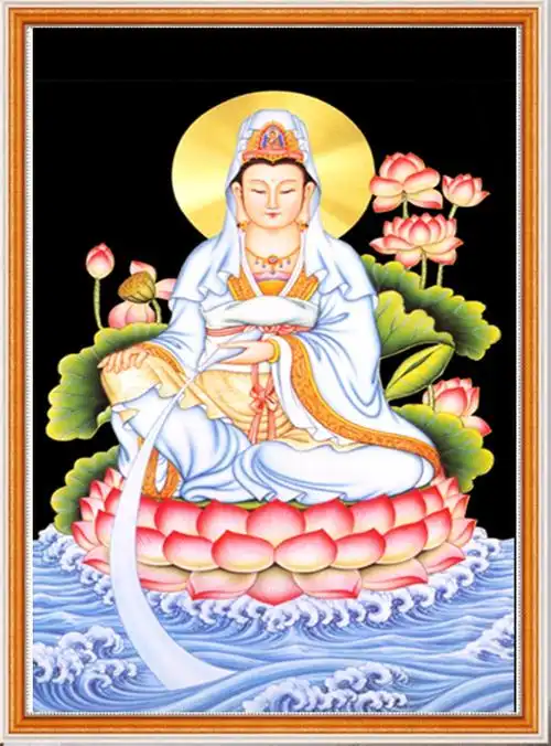 钻石画满客厅佛像坐莲观音净水菩萨砖石5d十字绣套件