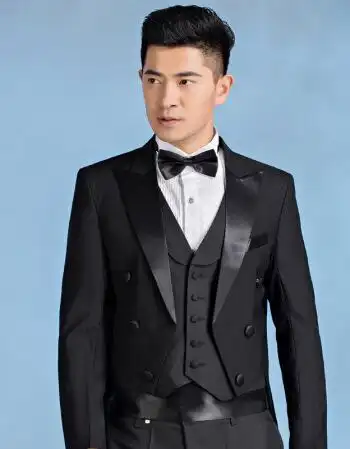 新款男士大合唱燕尾服主持人司仪舞台演出服西装礼服套装 黑色款式1