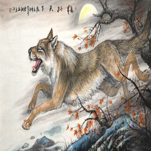 纯手绘大六尺横幅办公室写意猛兽狼奔狼狼行天下名人字画国画书画