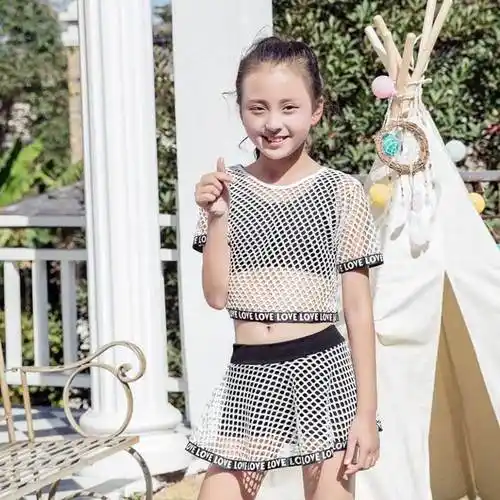 儿童泳衣女孩分体比基尼三件件套中大小学生可爱儿童泳衣