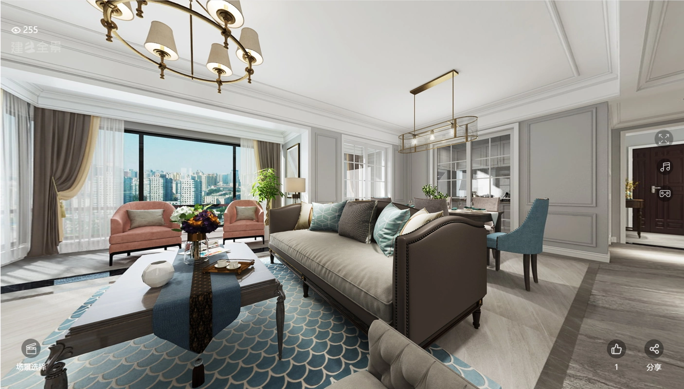 木莲世家140平米美式轻奢风格平层装修效果图