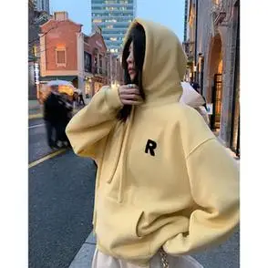 阿一抽绳休闲卫衣女秋冬2023新款慵懒宽松美式加绒上衣连帽外套