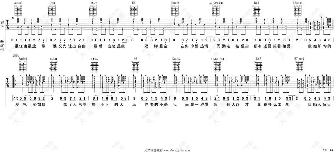 天后吉他谱陈势安天后六线图谱吉他谱