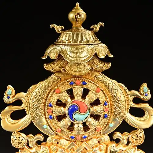 八吉祥摆件密宗纯铜慧宝组合吉祥八宝藏传金轮法轮佛前供佛台摆件