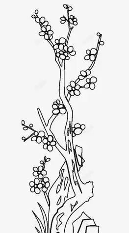 树干 梅花描边 梅花树 梅花简笔画 梅花线描图 石头 花朵 花瓣 茁壮