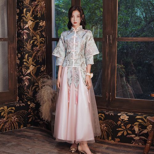伴娘礼服中式2021新款秋冬中国国风复古姐妹礼服