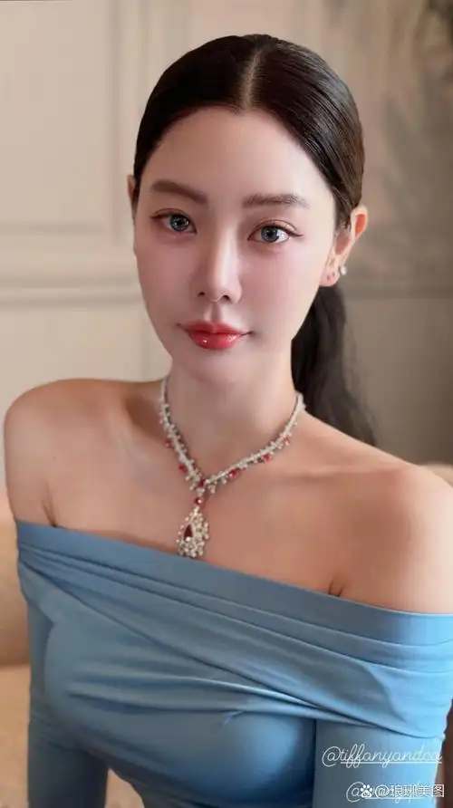 女神李成敏,一袭蓝色长裙,优雅迷人.