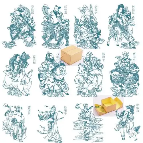 八仙过海神仙人物素描线稿图ai矢量素材