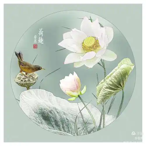 《中国风——荷花工笔画意图》