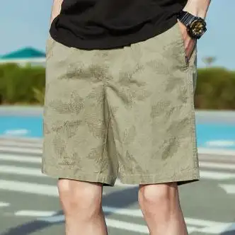 (yqk)夏季薄款纯·棉沙滩裤分中裤外穿居家宽松休闲短裤男士五分裤a21