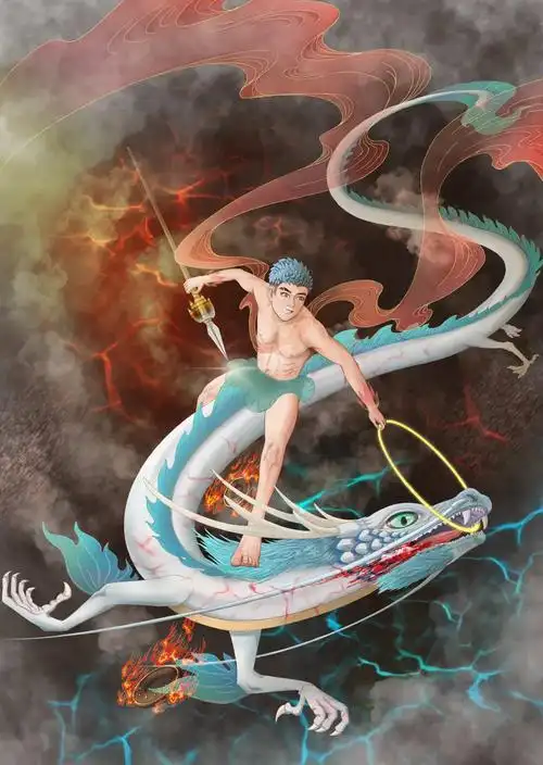 插画#原创插画#哪吒#哪吒闹海#体育生#腹肌