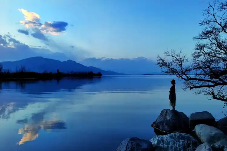 佳人眺望远方,情思悠远,心中思念远方的亲人.