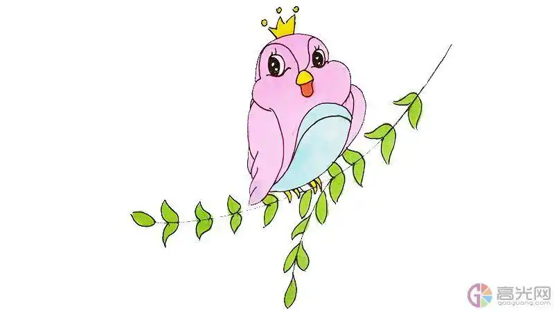 柳树有小鸟简笔画彩色